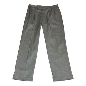 Ralph Lauren Mens Pleated Dress Pants Grey Tan Micro Check 36x32 Cuffed Trousers
